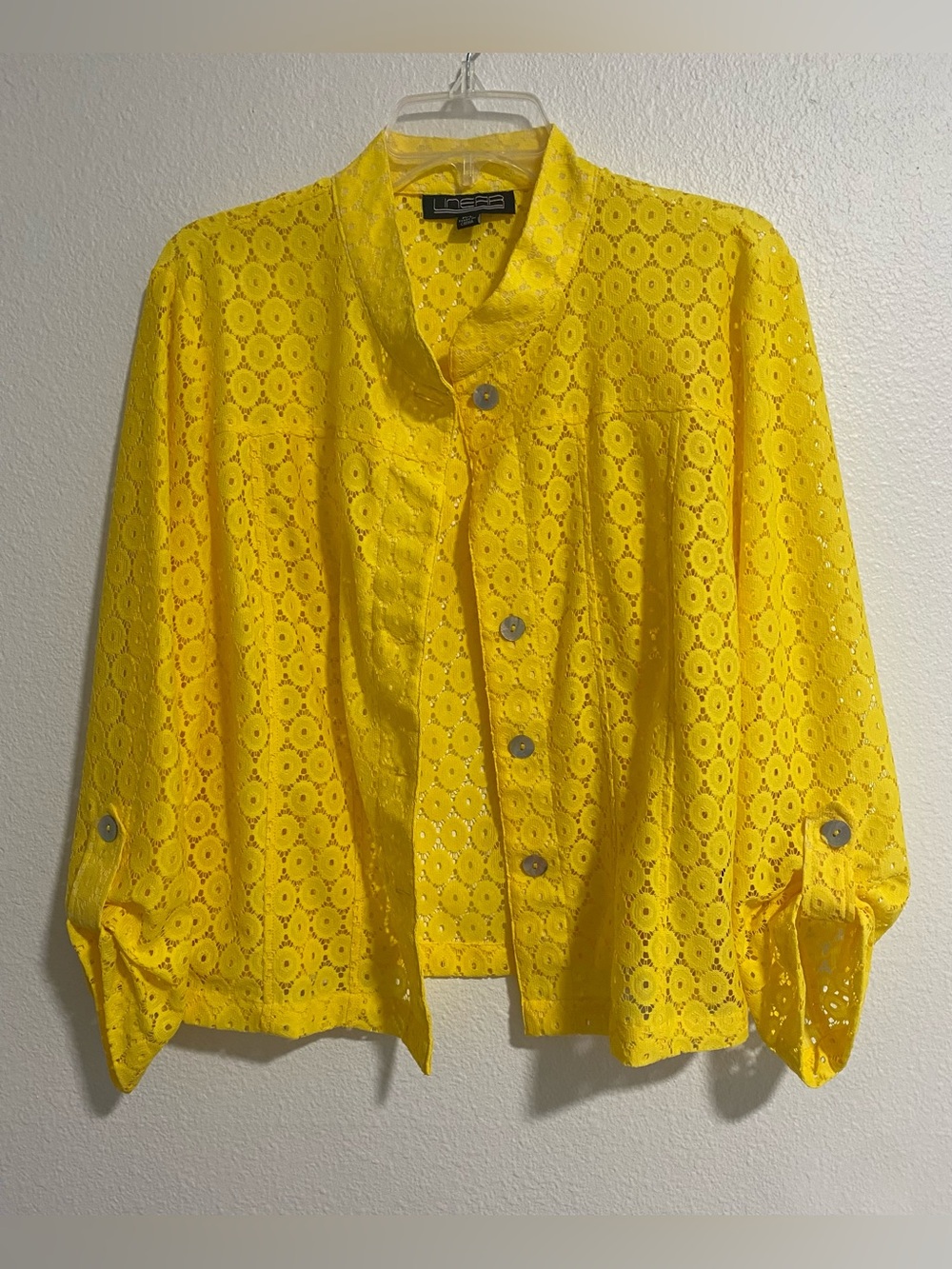 LINEAR Yellow Eyelet Button Front Petite Large Top Jacket